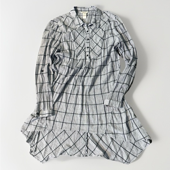 Sundance Grey‎ Black Windowpane Check Dress Tunic Top Cotton Hi Lo Large - Picture 6 of 13
